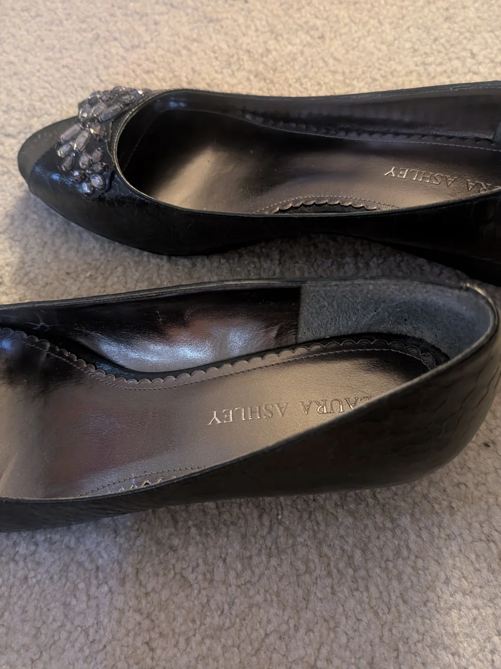 Laura Ashley Black Peep-Toe Jeweled Pumps